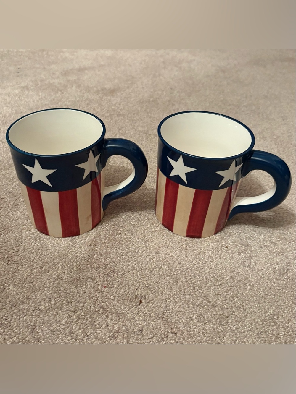 Patriotic Stars & Stripes Ceramic Coffee oversized Mugs Red White blue Set of 2